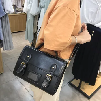 Kórejský vintage Ženy kabelka preppy štýl žena taška cez rameno pu kožené dámske Kapsičky dievča program messenger tašky bolsas femininas balíku