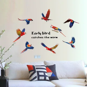 Živý Farebný Papagáj Samolepky Na Stenu Pre Obchod Office Dom Dekorácie Diy Vtákov Tému Nástennú Maľbu Umenie Domov Obtlačky
