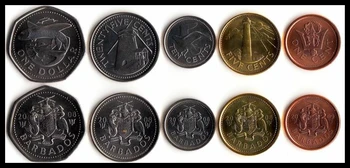 Sada 5 Kusov Amerike Barbados Mince Nový, Originálny Mince Unc Pamätné Vydanie Real