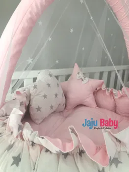 Jaju Baby Pink - White Star Dizajn Luxusné Hrať Mat Babynest Mosquito Net Tylu Hračka Prístroje Nastaviť, Hrať Mat, Babynest