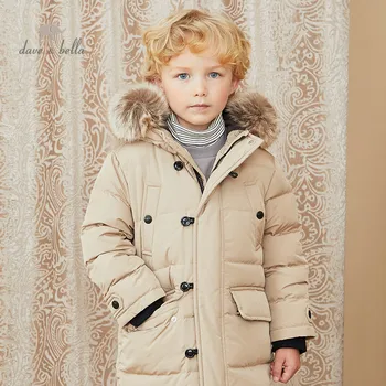 DKH15224 dave bella zimné dieťa boys 5Y-13Y módne pevné kapucňou dole kabát deti 90% biele kačacie nadol čalúnená deti bunda