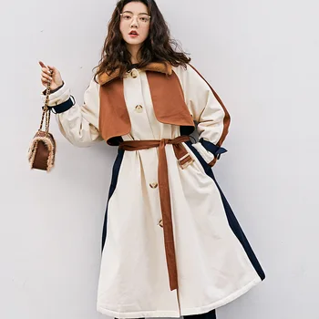 LANMREM trendy bavlna čalúnená bunda pre famale 2021 zimné nový kórejský módne dámske voľné pribrala dlhý zimný kabát s Oknami