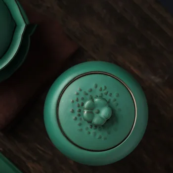 PINNY Japonský Štýl Hrubej Keramiky Čaj Jar Keramické Tmavo Zelená Glazúra Čaj Skladovanie Mini Prenosné Hermeticky Jar Skladovacích Kontajnerov