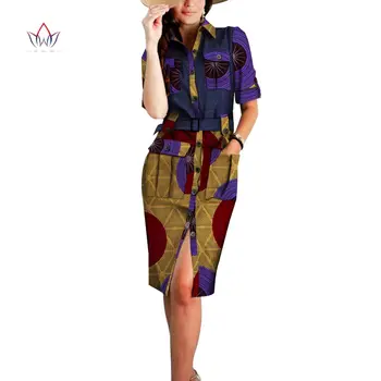 Nové Africkej Ženy Oblečenie Dashiki Bazin Riche Módne Príčinné Šaty na Leto Tradičné Tlač Zase Dole Golier pre Lady WY5131