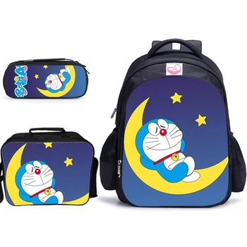 3 Ks/set 16-Palcové Doraemon Školský Batoh pre Chlapcov, Dievčatá, Deti, Ortopedické Školské tašky Nastaviť Študent Knihy Taška Mochila Lech