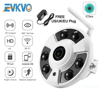 EVKVO Full HD 1080P WIFI IP Kamera, Bezdrôtové Audio CCTV Wi-Fi Cam Fisheye 180 / 360 ° Panoramatickej Kamery Onvif TF Card