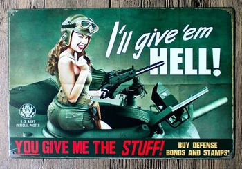 1 ks US Army Motivácia sexy lady Pekla guľomet plechy Prihlásiť nástenné tabule Muž jaskyňa vintage Dropshipping kovové Plagát