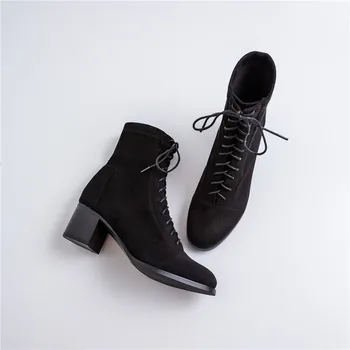 Členková obuv pre ženy, 22-25 cm dĺžka jesenné a zimné topánky ženy Kolo prst Elastické tkaniny velvet mid-náklon botičky žena+obuv