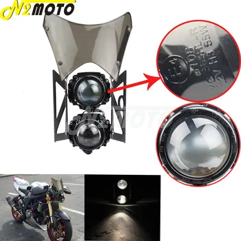 Motocykel E4 E-Známky Svetlometu Twin Head Light Dymové Čelné sklo Projektor pre Honda, Yamaha, Suzuki Kawasaki Dual Sport Dirt Bike