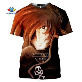 Anime Kapitán Harlock Muži T-shirt Pirát 3D Tlač Tričko Classic Príležitostné Letné Krátky Rukáv Harajuku Spôsobilosť Topy Streetwear