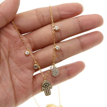Klasické kúzlo náhrdelníky zlatá farba 925 sterling silver hamsa ruky kvapka vody cz kúzlo jemné ženy náhrdelník