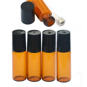 5ml Amber Sklo Prejdite na Fľaše Aromaterapia Esenciálny Olej Navi Fľaše s Kovovými Loptu & Kartáčovaný Spp 6pcs