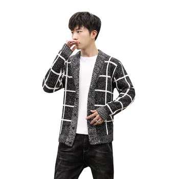 Pánske kórejský štýl cardigan dlhým rukávom sveter bunda