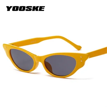 YOOSKE Vintage Malé slnečné Okuliare Ženy Cat Eye, Luxusné Značky Dizajnér Slnečné Okuliare Retro Žltá Červená dámske Slnečné Okuliare Black