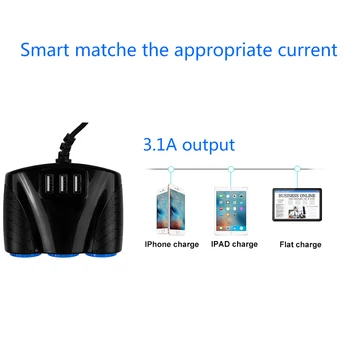 3 USB Port 3 3.1 Spôsob Modrým Led Auto Zásuvky pre zapaĺovač Splitter Rozbočovač sieťového Adaptéra 12V-24V Pre iPad, Smartphone DVR GPS