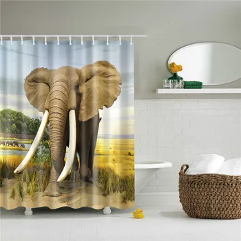 Zvieratá Slon Sprchové Závesy Vzor Kúpeľňa Opony Nastaviť Nordic Polyester Vaňa Obrazovky Nepremokavé S Háčikmi