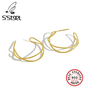 S'STEEL 925 Sterling Silver Stud Náušnice IN Stručné Interweave Zlaté Náušnice Pre Ženy Pendientes Mujer Moda 2019 Jemné Šperky
