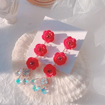2020 Nový Kórejský Vintage Crystal Jednoduché Crystal Kvet Visieť Náušnice Pre Ženy Móda Imitácia Perly Šperky, Darčeky