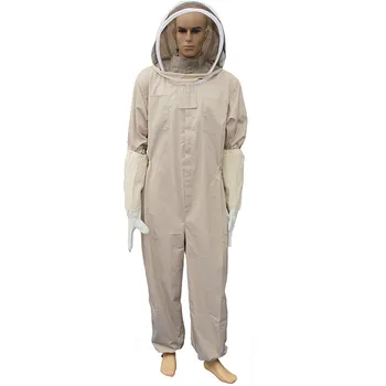 Unisex Bavlna Včelár Bee Vyhovovali Halena Včelárskych Kostým + Včelárskych Ochranné Goatskin Rukavice Sivá+White Bezpečne Oblečenie