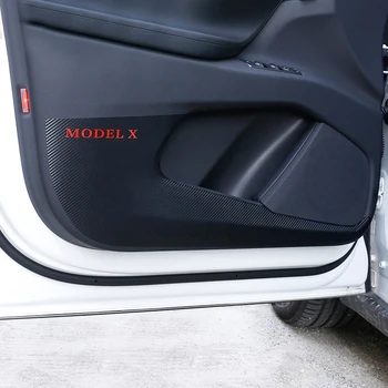 2 ks Auto Predné Dvere Anti-kop Film Ochranná Podložka Nálepky Uhlíkových Vlákien Kože Chránič Interiérové Úpravy Pre Tesla Model X