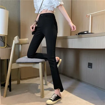 WAVSIYIER split džínsové nohavice ženy džínsy žena vintage vysoký pás Džínsové Nohavice pevné kórejský štýl Streetwear 2020 jeseň zima