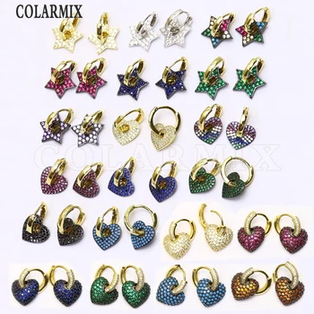 4 Páry Farebné náušnice Zirkón mix farieb Star &srdca náušnice Elegantné Šperky, náušnice, módne šperky pre ženy 51057