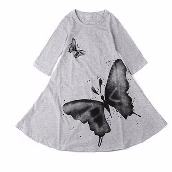 2018 Nové Dievčenské Šaty na Jar Jeseň detské oblečenie roztomilý motýľ, dlhý rukáv, 2 farby, bavlnené šaty 1pcs hot predaj