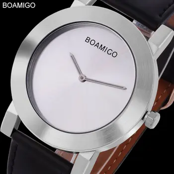 BOAMIGO Značky Hodinky Módne Bežné Mužov Quartz Hodinky Business Tenké Prípade náramkové hodinky Kožený Remienok Hodiny Relogio Masculino