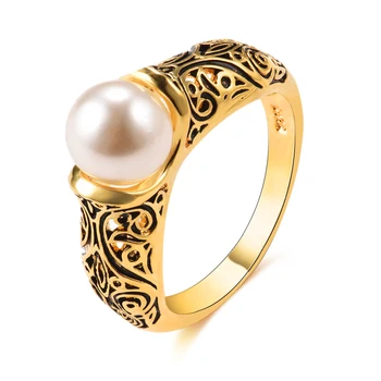 Vytvorené Nové Pearl Snubné Prstene Pre Ženy, Zlatá Farba Šperkov Prsteň Zásnubný Strany Jemné Šperky Žena Anel Darčeky Veľkoobchod