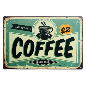 Horúca Káva Cafe Tin Znamení Retro Plechu Maľovanie Klasická Železa Obrázok Dekorácie Kaviareň
