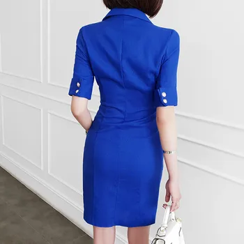 Veľká Veľkosť dámske Modré Sako Šaty s Manželskou Tlačidlo Krátky Rukáv Úradu Práce Šaty Ženy Pevné Letné Šaty 2019 Vestiti Donna