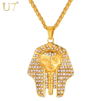 U7 Plný Crystal Pharaoh Egypt Hlavu Prívesok Náhrdelník Muži/Ženy Šperky Klasické Starovekých Egyptských Ozdoby Náhrdelníky P1125