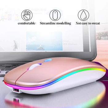 Bezdrôtová nabíjateľná Silent Mouse Farebné LED Podsvietený USB Myši Optická Ergonomic Gaming Mouse Stolový POČÍTAČ Notebook Mouse