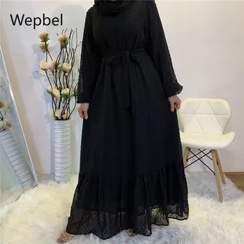 WEPBEL Dlhý Rukáv Blízkom Východe Abays Plus Veľkosť Ženy Moslimské Oblečenie Panel Módne Vysoký Pás O-krku Big Swing Islamské Oblečenie