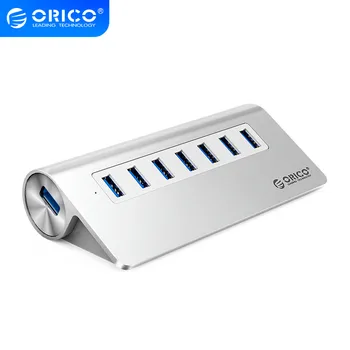 ORICO Hliníkový 7 Port USB 3.0 Hub, Super-Speed 5Gbps Prenosné USB Rozbočovač so 12V Napájací Adaptér pre iMac, MacBook PC Notebook