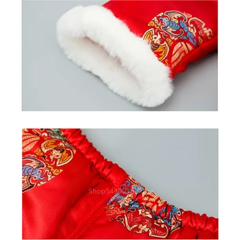 Nový Rok Dojčenská Satén Velvet Tang Vyhovovali Čínske Tradičné Vianočné Party Oblečenie pre Novorodenca Chlapec Dievča Narodeniny Hanfu 3KS