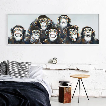 Moderné Abstraktné Legrační Opice olejomaľba na Plátne Plagáty a Tlačí na Steny Umenie Maľba na Obývacia Izba Domova