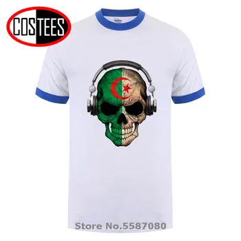 Tmavé Lebky Deejay s Alžírskymi Flag T shirt mužov Alžírskej DJ Kostra T-shirt Alžírsko Mapa Tee tričko Vlasteneckej Krajiny Milenca Čaj