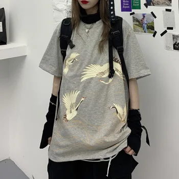 Čínsky Žeriav Morské Vlny Tlač Tshirts Harajuku Hip Hop Bežné Streetwear, T Košele Lumbálna Krátky Rukáv Tees Pár Zodpovedajúce Topy