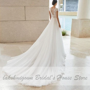 Lakshmigown Elegantné Svadobné Riadok Bieleho Tylu Svadobné Šaty 2020 Sukienki Vintage Čipky Bodice Doručenia Svadobné Šaty Tlačidlá Späť