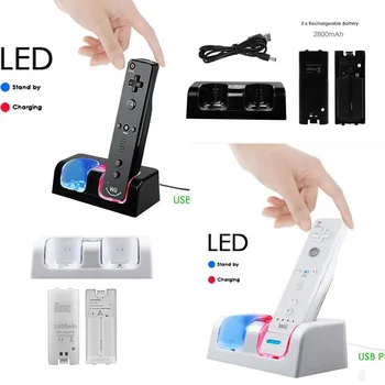 2020 Nový Diaľkový ovládač Dual Nabíjací Dok Stanica + 4x Batéria Pre Nintendo Wii Gamepad Nabíjačku S LED Svetlom