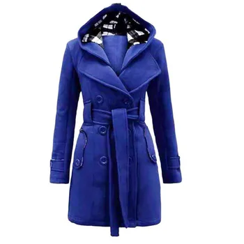 2020 Spája Woolens Kabát Ženy Kabát Na Jeseň Zima Nové Módne Koberčeky Štýl Ženy, Plus Veľkosť Bunda Žena Vlna Kabát S Kapucňou#F