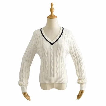 Jeseň plodín sveter kawaii roztomilý pletené svetre žena svetre s dlhým rukávom plodín top zimné oblečenie ženy pulóver vintage white