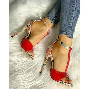 Nové dámske farebné kvetinové čisté červené sandále ženy lete tvare T-pracka sexy módne dievča vysoké podpätky sandále B61-54 SN