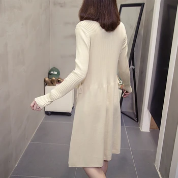 Plus Veľkosť Svetre Šaty Žien 2020 Jeseň Zimné Trendy Kórejský Štýl Chudá Čipky Žena Pletené Šaty Nadrozmerné Oblečenie