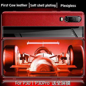 Luxusné Originálne Kožené Puzdro Pre Huawei P30 Pro Prípade P30 Koža + Plexisklo Späť Prípade Huawei P 30 Pro Chránič Kryt