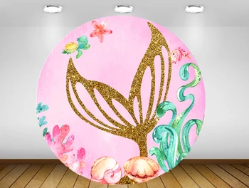 Kolo kruhu pozadí akvarel, malá morská víla pozadie baby sprcha narodeninovej Party tabuľka Kryt pod morom Zlato fishtail