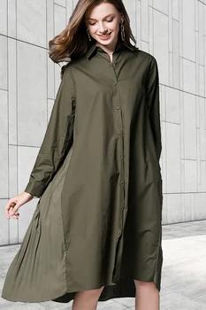 Plus Veľkosť Pevnej Linky Šaty Strednej Dĺžky Voľné Jeseň v Pohode Skladaný BF Tričko Šaty pre Ženy