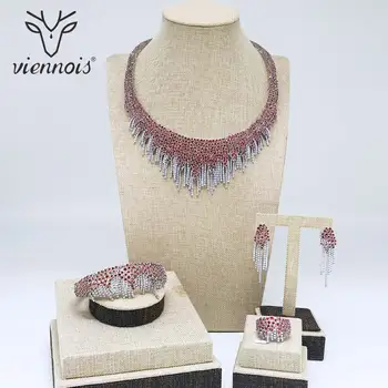 Viennois Luxusné Šperky Set Pre Ženy, Mix Farieb Drahokamu Prsteň Náramok, Náhrdelník a Náušnice, Šperky Set Svadobné šperky set