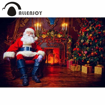 Allenjoy Fotografie Pozadí Santa Claus Vnútorný Krb Vianočný Stromček Odpočíva Kreslo Pozadie Fotografie Pozadí Štúdio